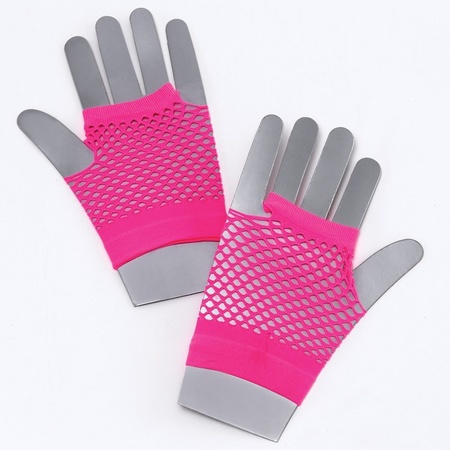 Pink short fishnet gloves for adults