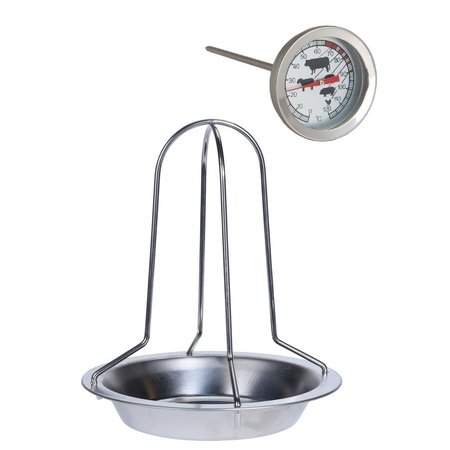 Stainless steel chicken grill for the barbecue 20 cm with meat thermometer