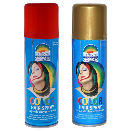 Set of 2x colors hairspray paint 111 ml - Red and Gold
