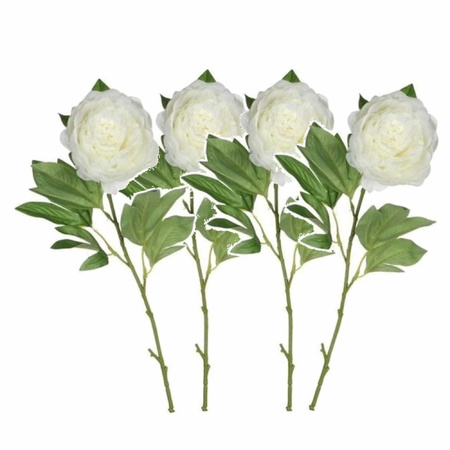 Set of 4x pieces creme white  peony roses artificial flowers 76 cm