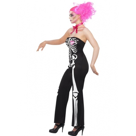 Carnavalskostuum Skelet jumpsuit voor dames