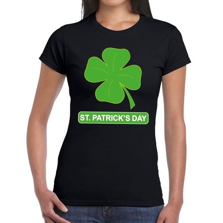 St. Patricksday klavertje t-shirt zwart dames