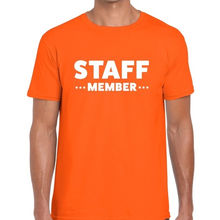Staff member / personeel tekst t-shirt oranje heren