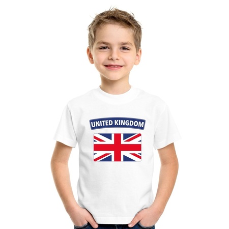 T-shirt met Groot Brittannie/ Engelse vlag wit kinderen