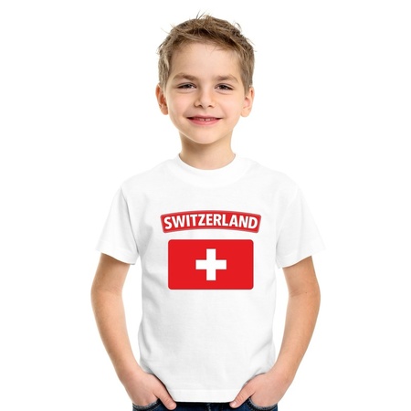 T-shirt met Zwitserse vlag wit kinderen