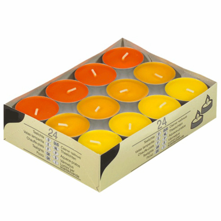 Bereid bundel Chemicus Theelichten 3 kleuren oranje 24 stuks - Action products - Primodo warenhuis