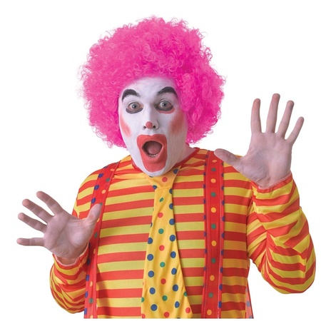 Voordelige roze clownspruik voor volwassenen