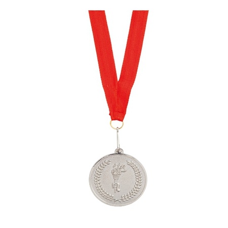Zilveren medaille tweede prijs aan rood lint