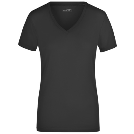 Zwarte dameskleding V-hals t-shirt