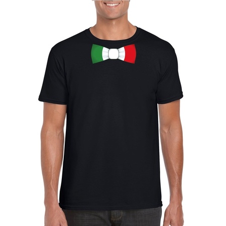 Zwart t-shirt met Italie vlag strikje heren
